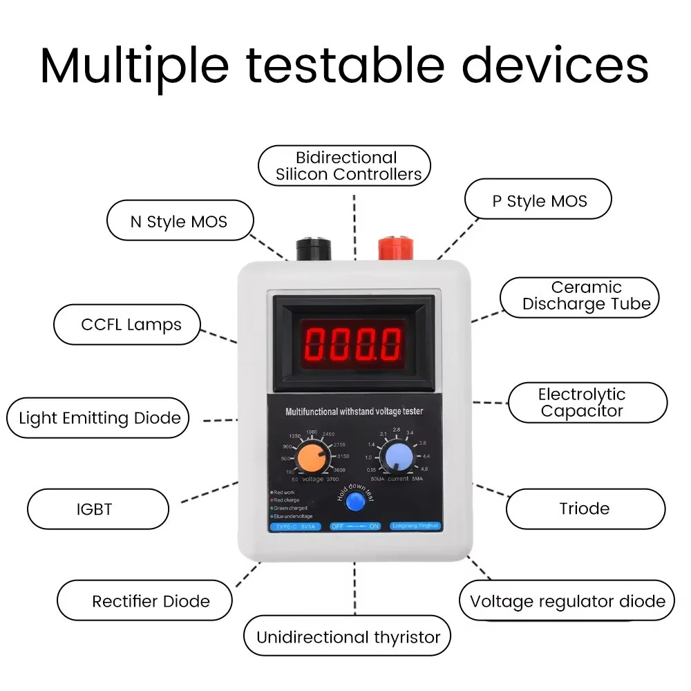 0~3500V Semiconductor Withstanding Voltage Tester Transistor Tester Diode MOS Triode LED Voltage MOV Withstand Voltage Detection — view 3