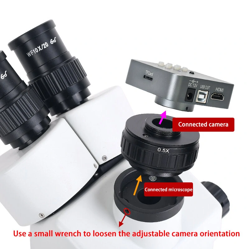 0.35X 0.5X C mount Lens Adapter Focus Adjustable Camera Installation C mount Adapter to New Type Trinocular Stereo microscope — view 2