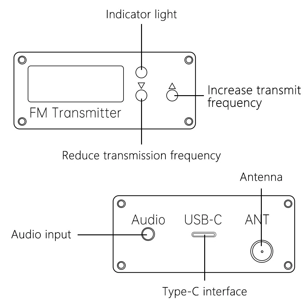 0.5W Digital Stereo FM Transmitter 76-108MHz LCD Display Type-C 3.5mm Audio Broadband Adjustable Long Distance Transmission — view 6
