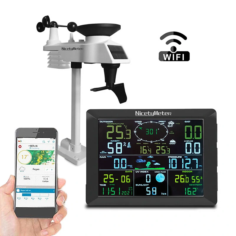 0310 Wireless WiFi Weather Station with 8.3inch Large Display Indoor Outdoor Thermometer Hygrometer Wind Speed Moon Phase UV Index Alarm Clock Multifunctional Weather Station — image 1