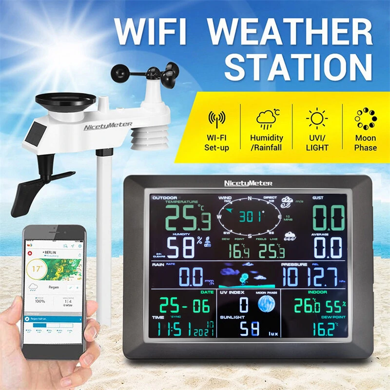0310 Wireless WiFi Weather Station with 8.3inch Large Display Indoor Outdoor Thermometer Hygrometer Wind Speed Moon Phase UV Index Alarm Clock Multifunctional Weather Station — view 2