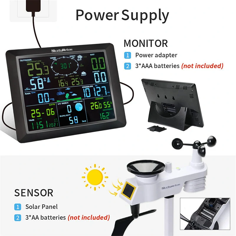 0310 Wireless WiFi Weather Station with 8.3inch Large Display Indoor Outdoor Thermometer Hygrometer Wind Speed Moon Phase UV Index Alarm Clock Multifunctional Weather Station — view 4