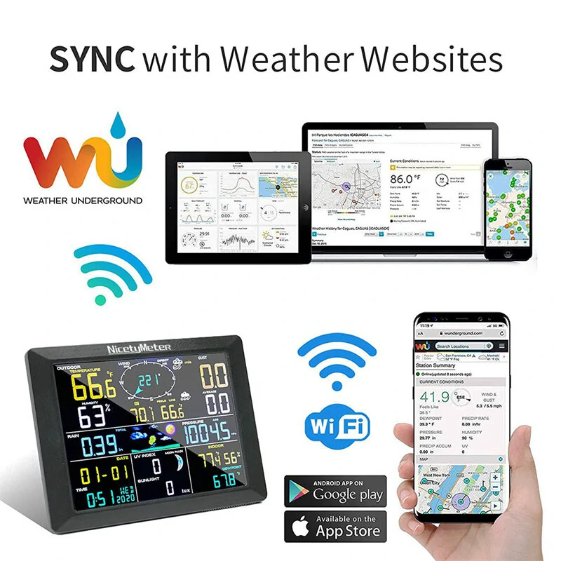 0310 Wireless WiFi Weather Station with 8.3inch Large Display Indoor Outdoor Thermometer Hygrometer Wind Speed Moon Phase UV Index Alarm Clock Multifunctional Weather Station — view 6