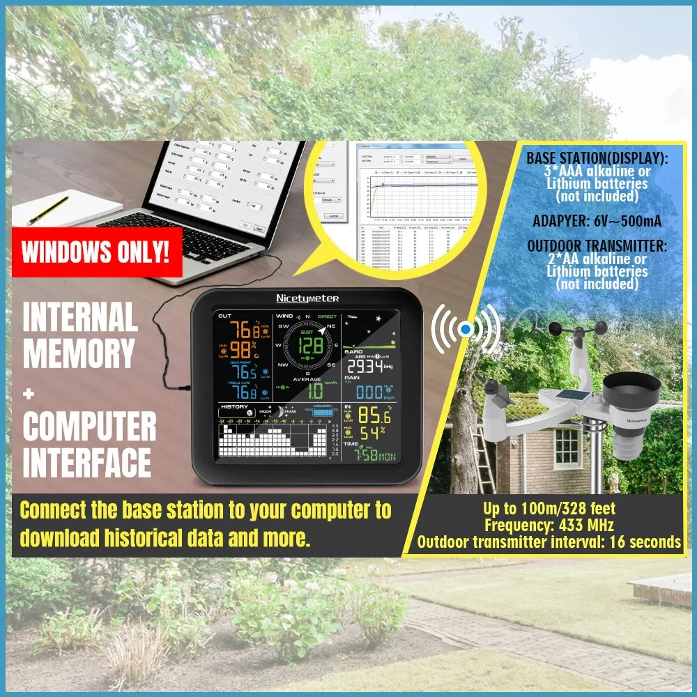 0345-026T 5-In-1 Weather Station Monitoring Wind Speed Wind Direction Rainfall Temperature Humidity Wireless Multi-function Weather Station Data Analytics — view 2