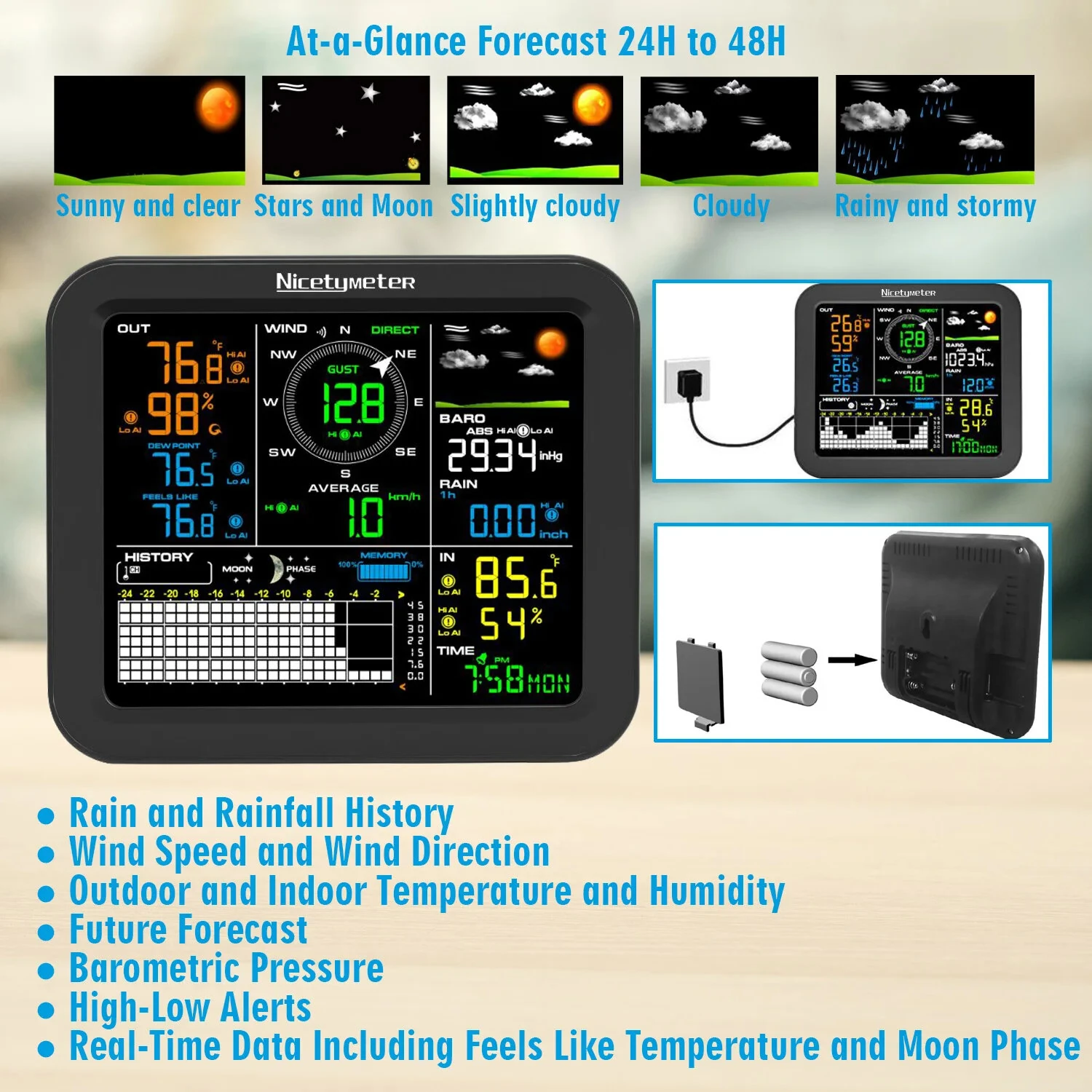 0345-026T 5-In-1 Weather Station Monitoring Wind Speed Wind Direction Rainfall Temperature Humidity Wireless Multi-function Weather Station Data Analytics — view 3