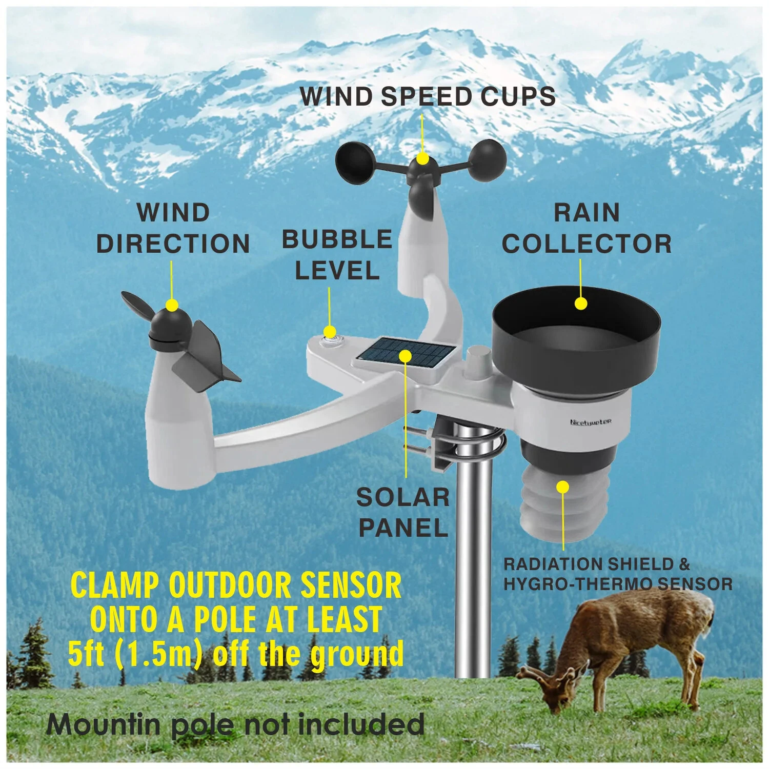 0345-026T 5-In-1 Weather Station Monitoring Wind Speed Wind Direction Rainfall Temperature Humidity Wireless Multi-function Weather Station Data Analytics — view 6