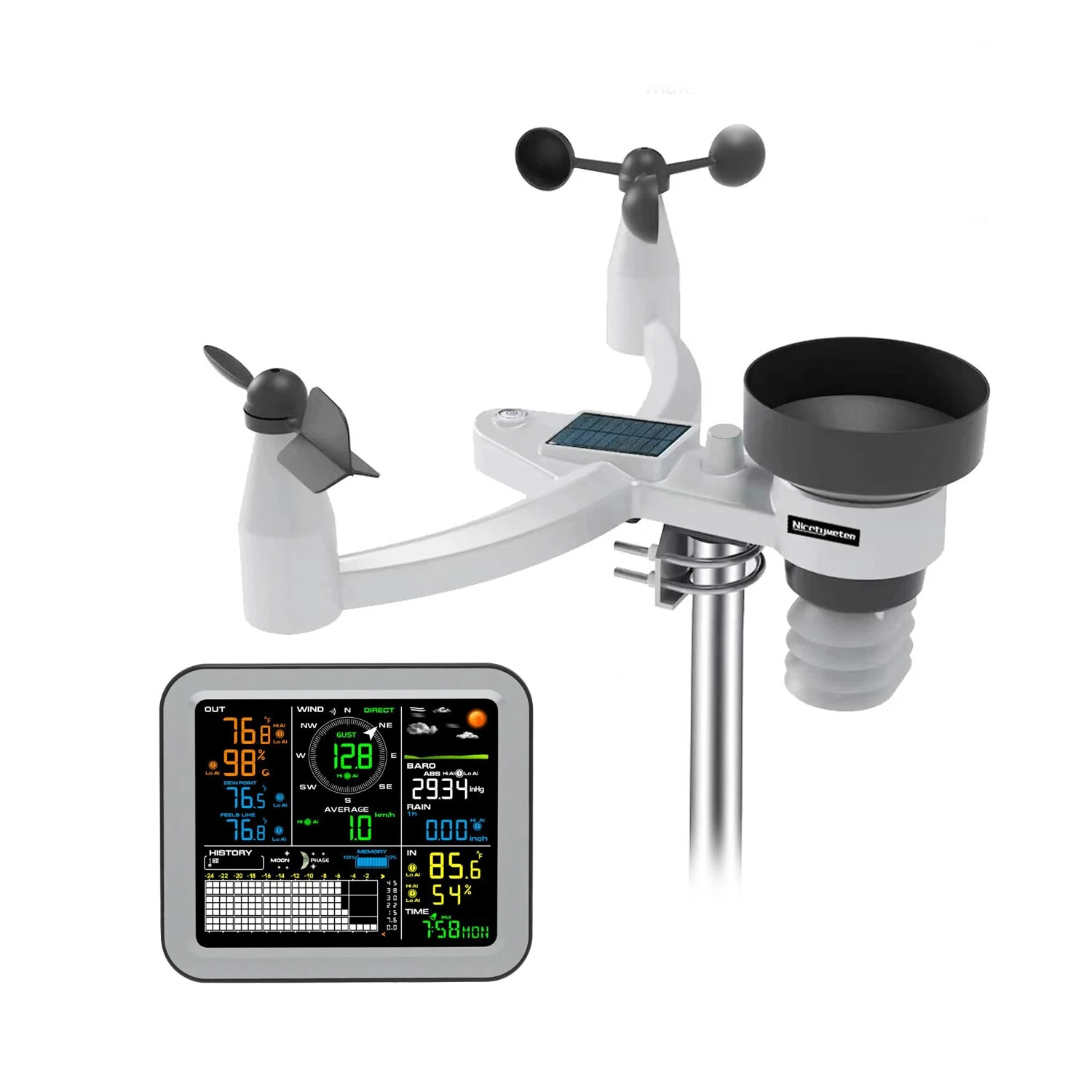 0345-026T 5-In-1 Weather Station Monitoring Wind Speed Wind Direction Rainfall Temperature Humidity Wireless Multi-function Weather Station Data Analytics — view 7