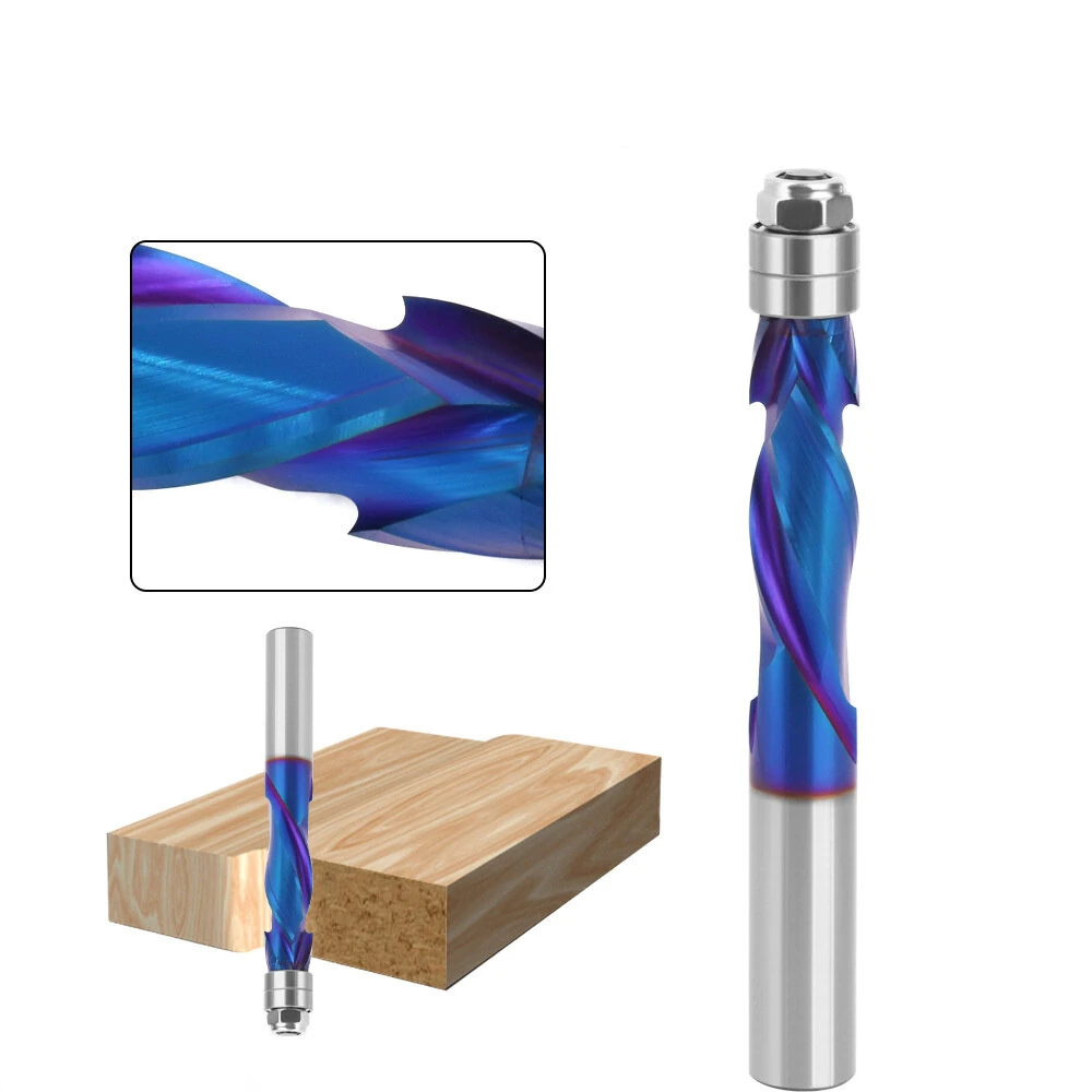 1/2" Shank YK20 Carbide CNC Router Bit Blue Coated Compression Flush Trim Mill for Slotting and Trimming — image 1