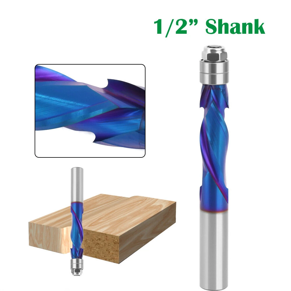 1/2" Shank YK20 Carbide CNC Router Bit Blue Coated Compression Flush Trim Mill for Slotting and Trimming — view 4
