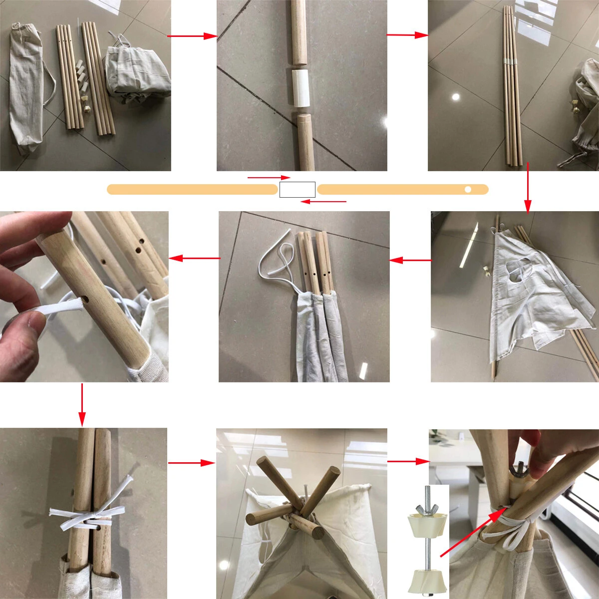 1.35M-1.8M Baby Tents Teepee Durable＆Quality Cotton Canvas Triangle Tent Kids Playhouse Pretend Indoor/Outdoor Play Tent Decoration House Game Gift — view 6