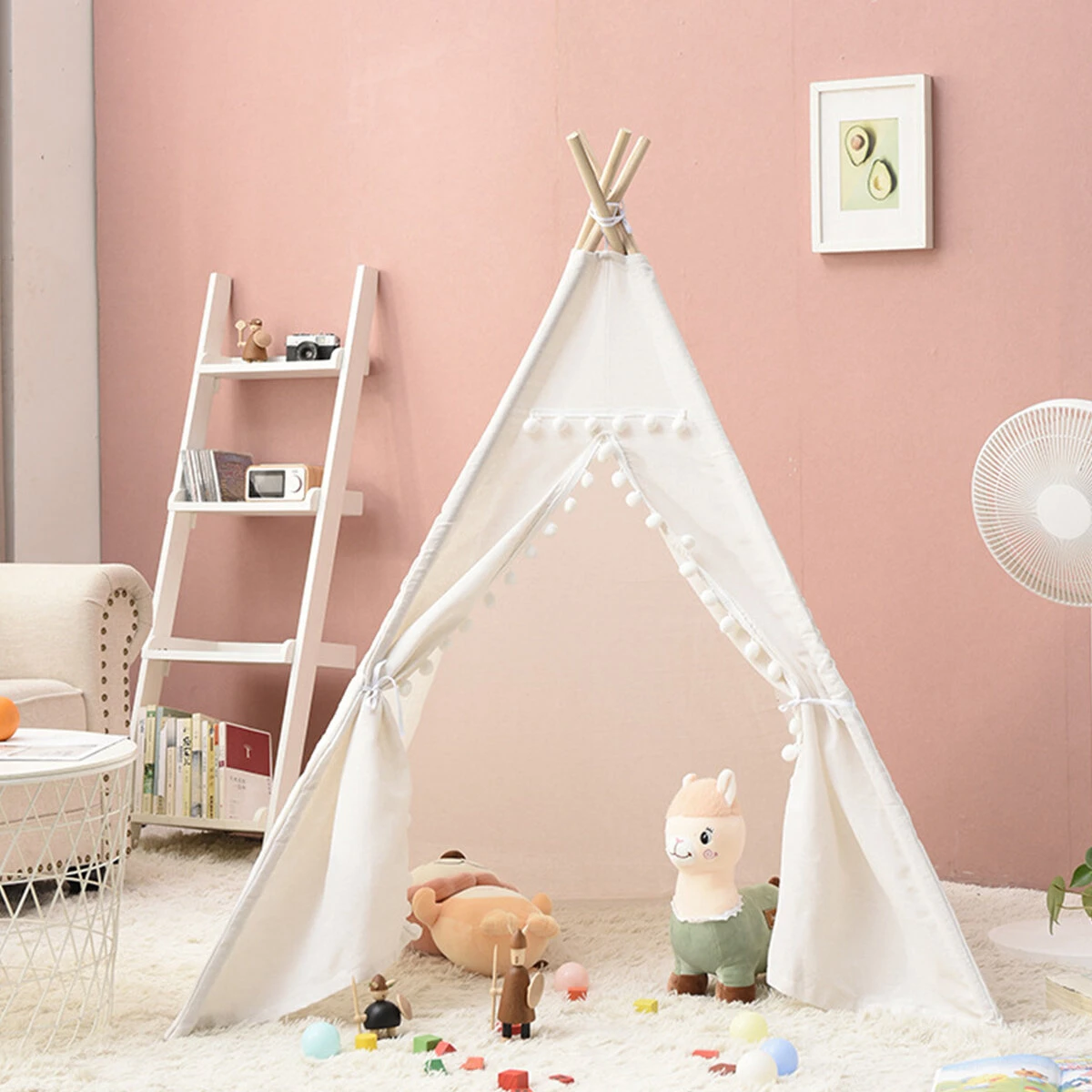 1.35M-1.8M Baby Tents Teepee Durable＆Quality Cotton Canvas Triangle Tent Kids Playhouse Pretend Indoor/Outdoor Play Tent Decoration House Game Gift — view 7