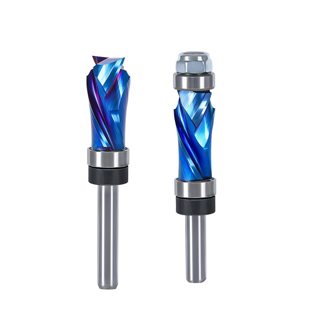 1/4 Inch 6.35mm Shank Nano Blue Coated Carbide Compression Flush Trim Router Bit Top and Bottom Bearing 1/2" Cutting Diameter for Woodworking Trimming and Slotting — image 1