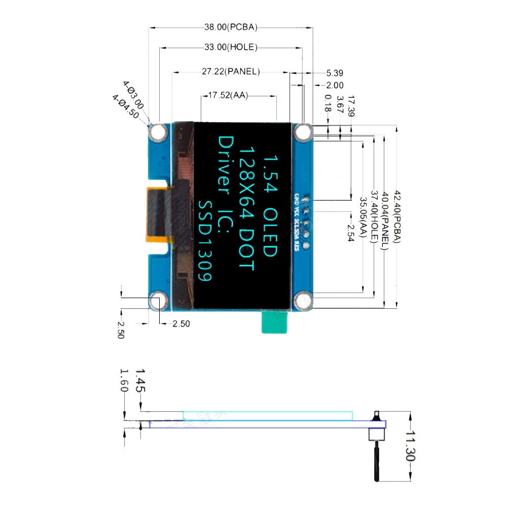 1.54 inch OLED Display LCD Screen Module Resolution 128*64 SPI/IIC Interface SSD1309 Driver — view 3
