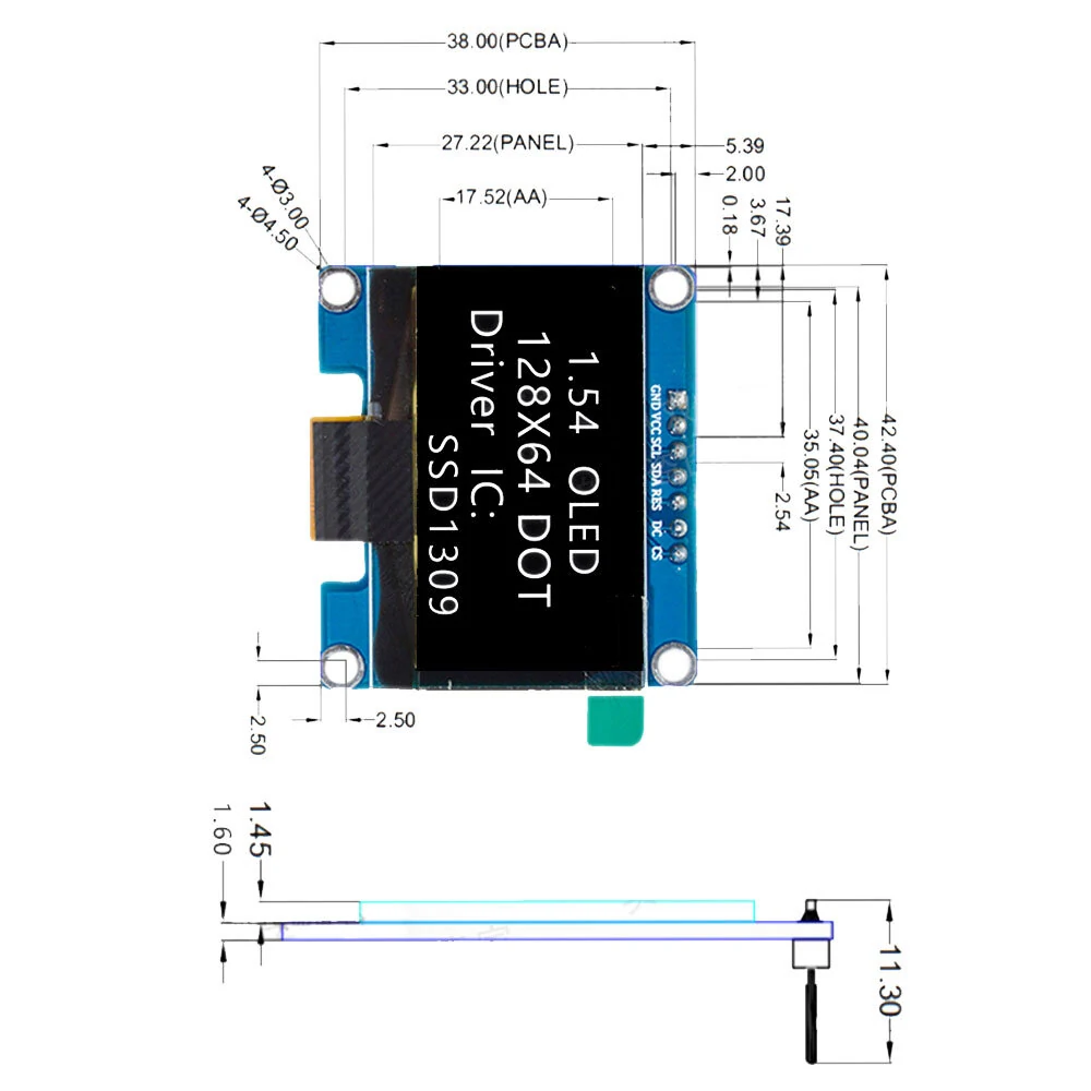 1.54 inch OLED Display LCD Screen Module Resolution 128*64 SPI/IIC Interface SSD1309 Driver — view 4