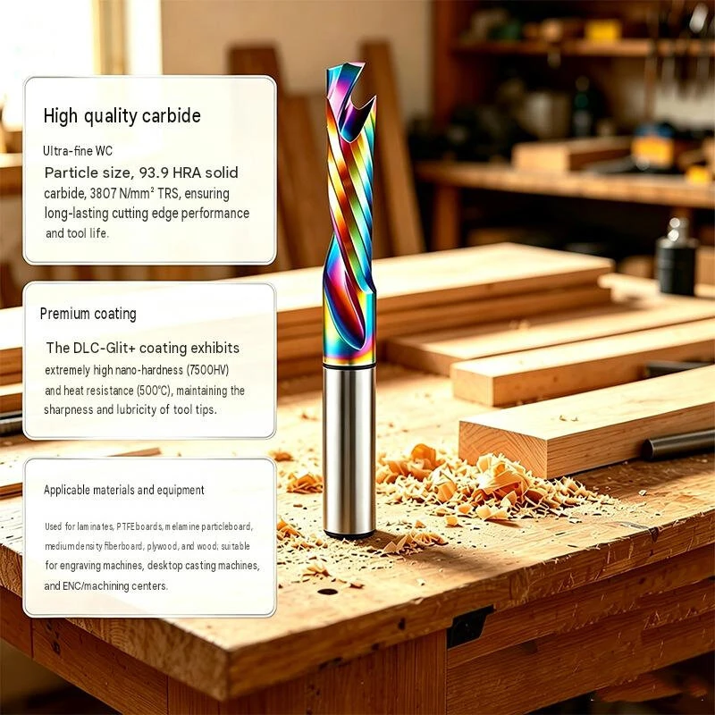 1 pc Single Flute O-Flute Carbide Router Bit 1/4'' Blade Diameter for CNC Router Micro Milling Machine Wood Timber MDF Synthetic Board Laminate — view 2