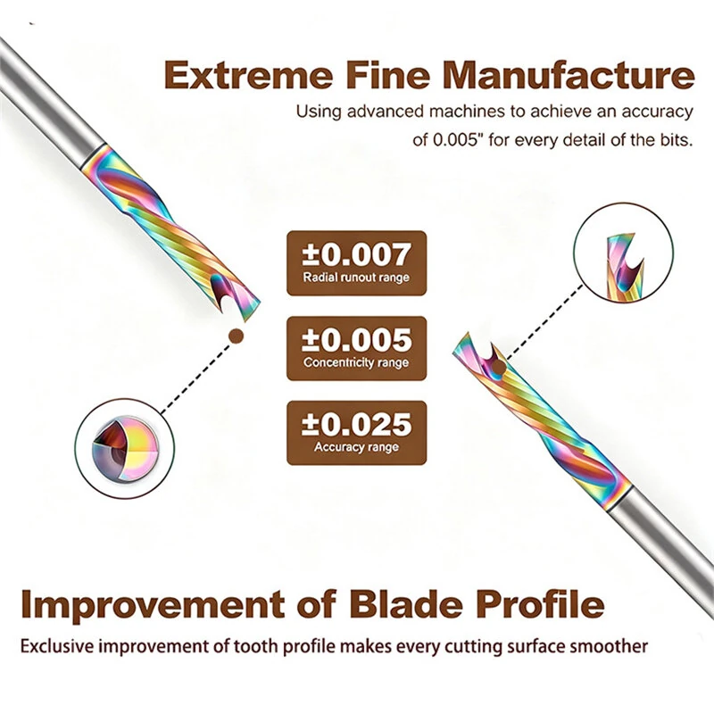 1 pc Single Flute O-Flute Carbide Router Bit 1/4'' Blade Diameter for CNC Router Micro Milling Machine Wood Timber MDF Synthetic Board Laminate — view 5