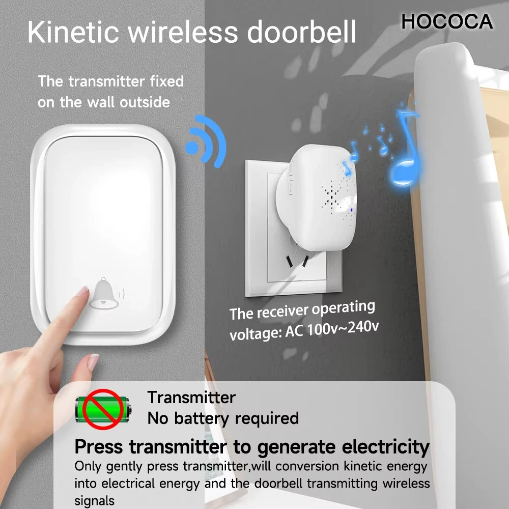 1-to-1 Battery-free Self Powered RF433 Wireless Doorbell EU Plug 38 Ringtones Outdoor IP44 Waterproof 150m Range Long Distance Door Bell — view 3