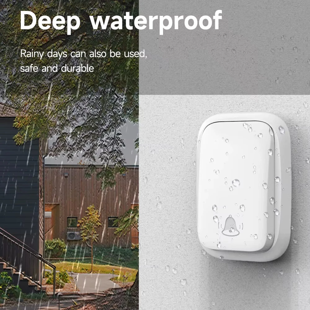1-to-1 Battery-free Self Powered RF433 Wireless Doorbell EU Plug 38 Ringtones Outdoor IP44 Waterproof 150m Range Long Distance Door Bell — view 6
