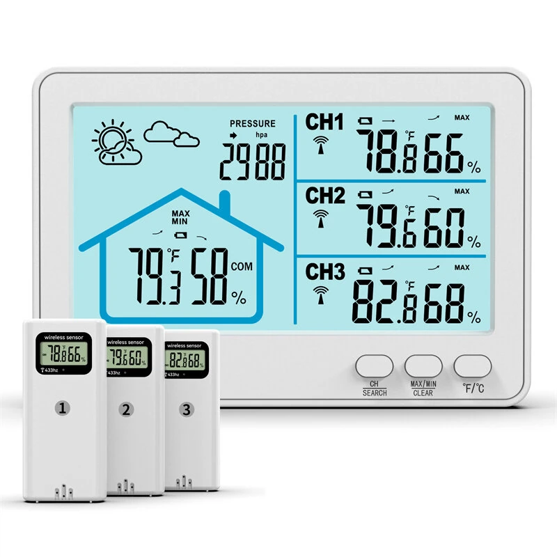 1-to-3 Wireless Weather Station Barometer Color LCD Screen Temperature Humidity Meter Freezing Point Reminder Rainproof Forecast Sensor — view 2