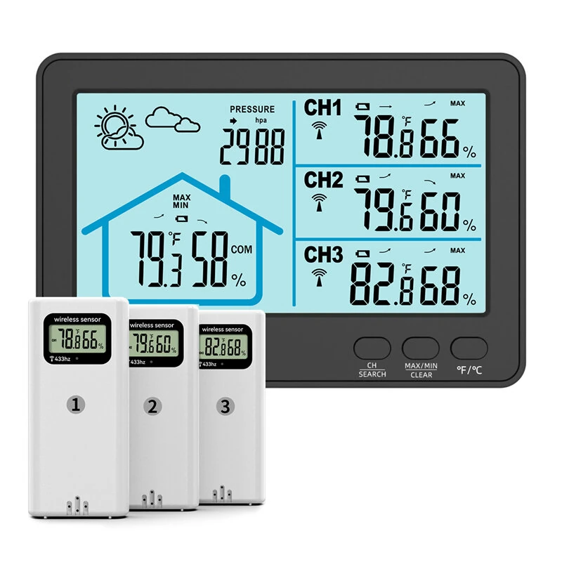 1-to-3 Wireless Weather Station Barometer Color LCD Screen Temperature Humidity Meter Freezing Point Reminder Rainproof Forecast Sensor — view 7
