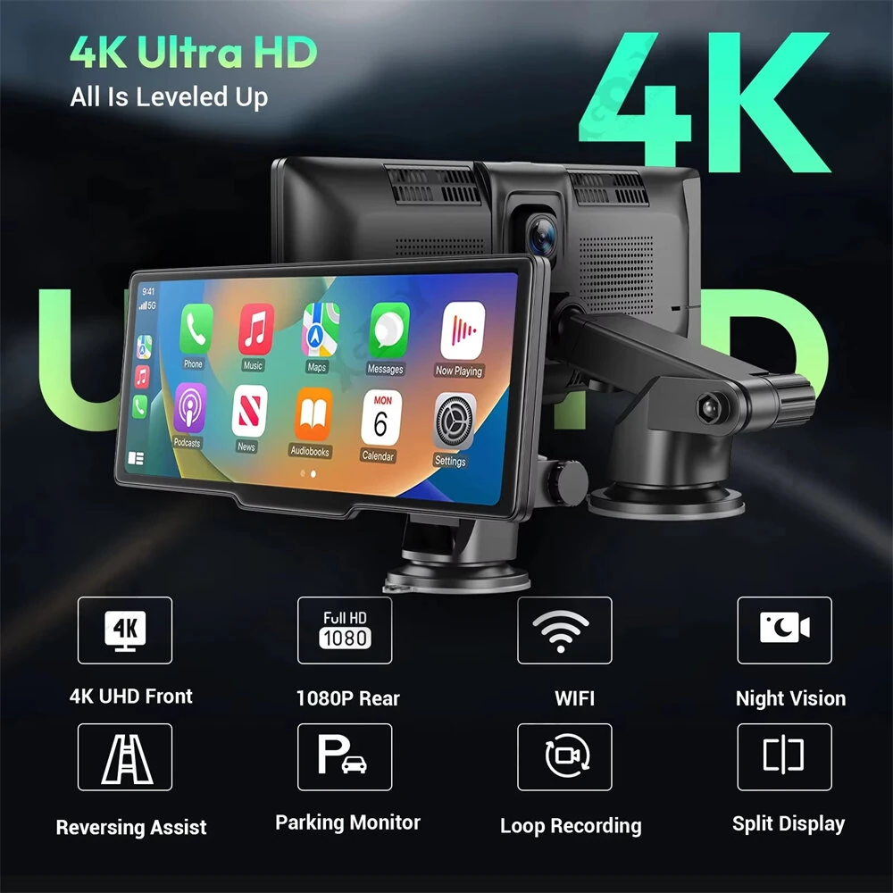 10.26Inch Wireless CarPlay Android Auto 4K Front 1080P Rear Split Screen GPS WiFi Smart Car Display Dash Cam — view 4
