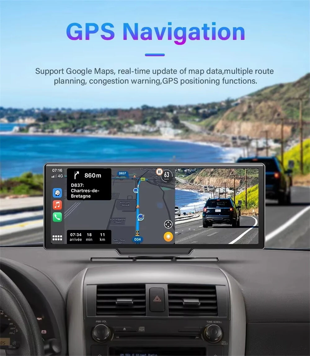 10.26Inch Wireless CarPlay Android Auto 4K Front 1080P Rear Split Screen GPS WiFi Smart Car Display Dash Cam — view 7