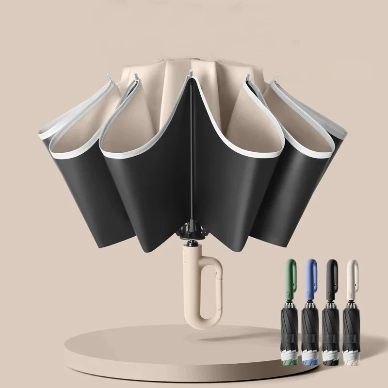 10 Ribs Fully Automatic Handle Umbrella 106cm Detachable Handle Reverse Opening UV Umbrella with Windproof Reflective Stripe Reverse Fold Umbrella Carabiner Travel — Pricio