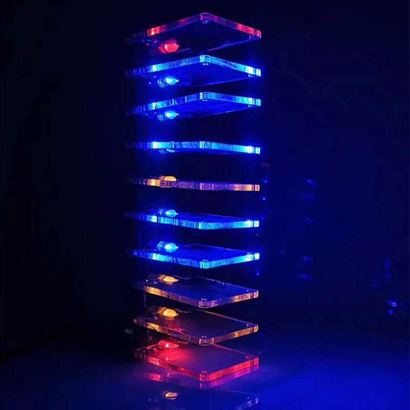 10-Segment Crystal Column Sound-Controlled Spectrum Lamp DIY Kit 7-Color LED Lights Adjustable Sensitivity RF-4 Board 5V 3A — image 1