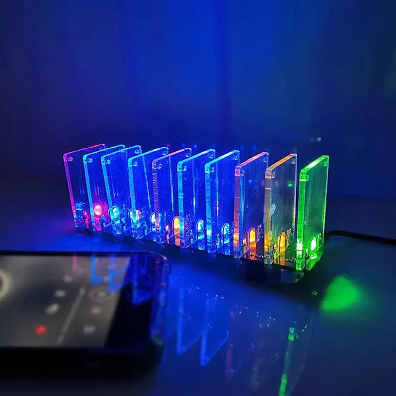 10-Segment Crystal Column Sound-Controlled Spectrum Lamp DIY Kit 7-Color LED Lights Adjustable Sensitivity RF-4 Board 5V 3A — view 2