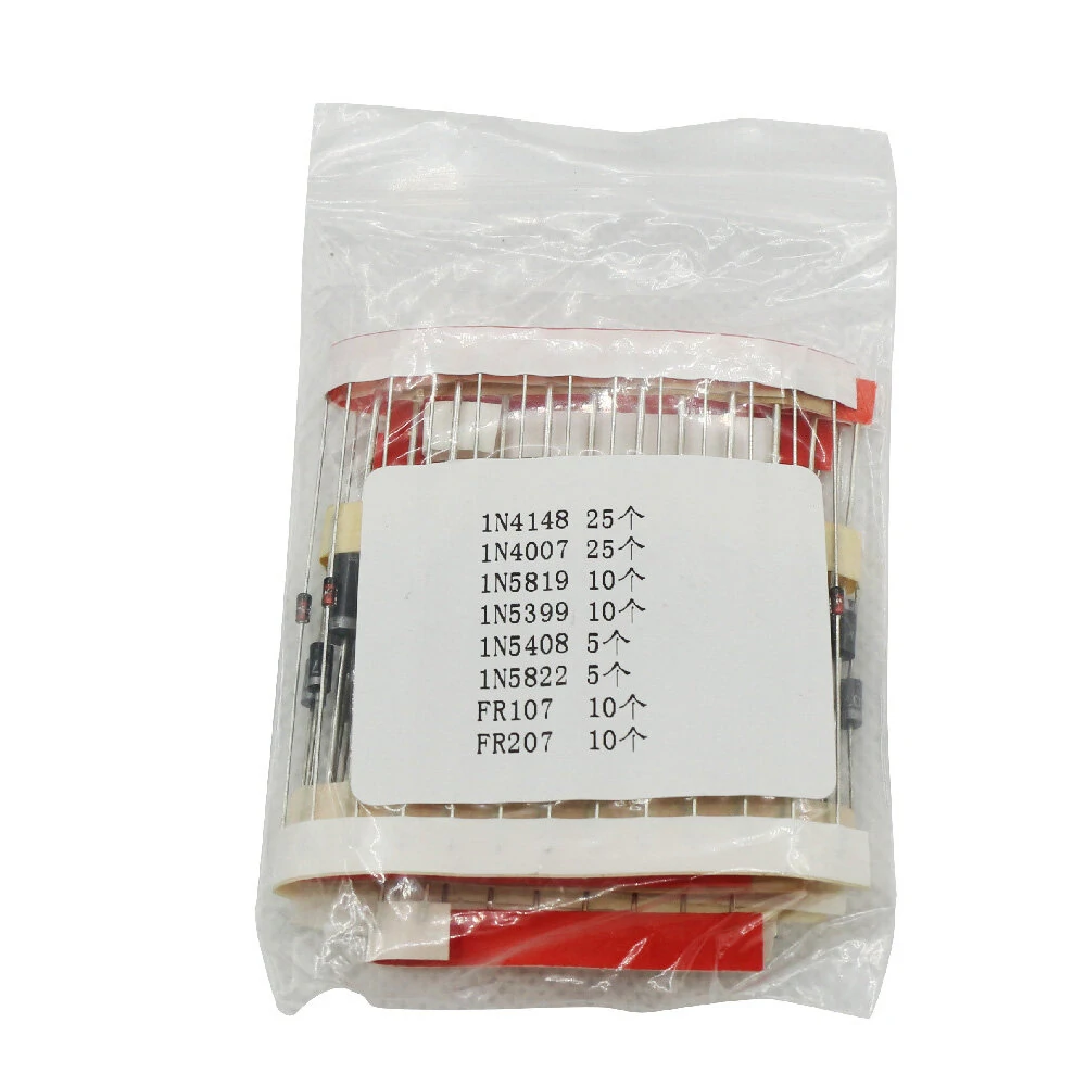 100PCS 8 Kinds Schottky Diode Transistor Package 1N4148 1N4007 1N5819 1N5399 FR107 FR207 1N5408 1N5822 Electronic Components Kit — view 6