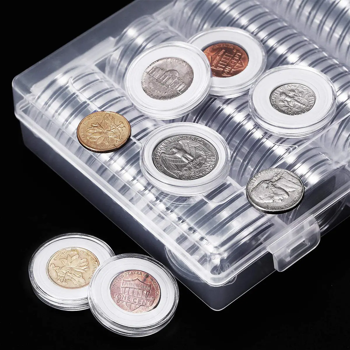 100Pcs/Lot 20/25/27/30mm Clear Plastic Coin Holder Universal Commemorative Coin Shell Collector — view 10
