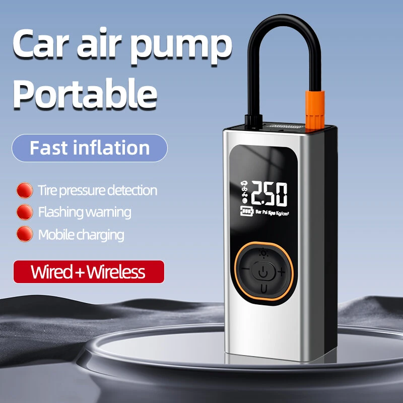 100W Portable Car Air Pump Wireless Air Pump Car Tire Pump Power Bank with LED Emergency Light for Cars Motorcycles Bicycles — view 3