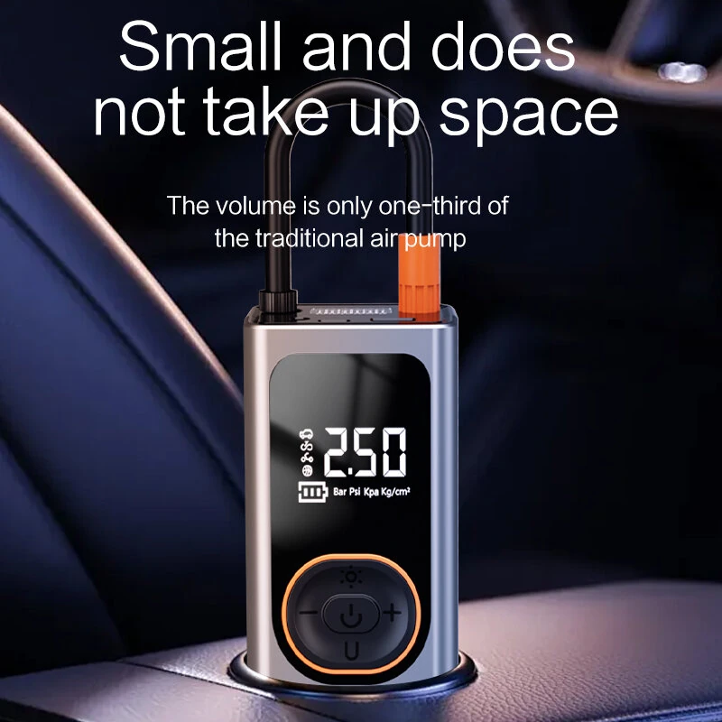 100W Portable Car Air Pump Wireless Air Pump Car Tire Pump Power Bank with LED Emergency Light for Cars Motorcycles Bicycles — view 5