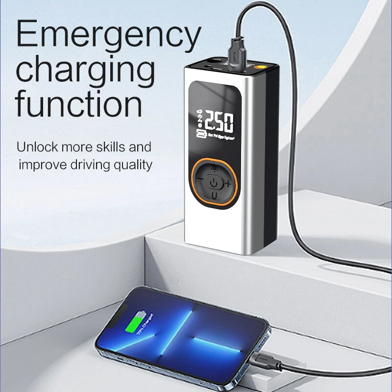 100W Portable Car Air Pump Wireless Air Pump Car Tire Pump Power Bank with LED Emergency Light for Cars Motorcycles Bicycles — view 7