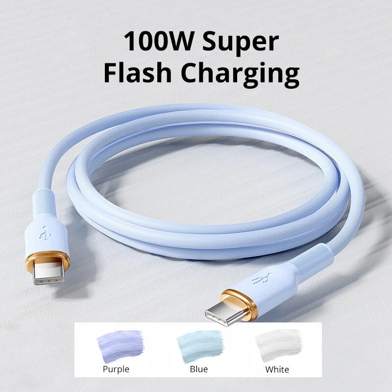 100W Type-C to Type-C Fast Charging Cable 6A Super Charge Silicone USB-C Data Cable for Android Phones 1m 2m — Pricio