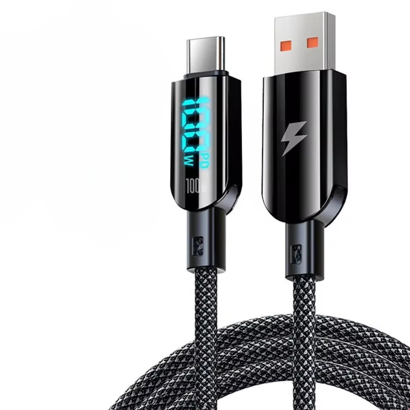 100W USB-A to Type-C Digital Display Cable Fast Charging Data Transmission Tinned Copper Core Line 1.2M Long for iPhone 15 15 Plus for Samsung Galaxy Z Fli6 for Huawei Nova Flip — Pricio