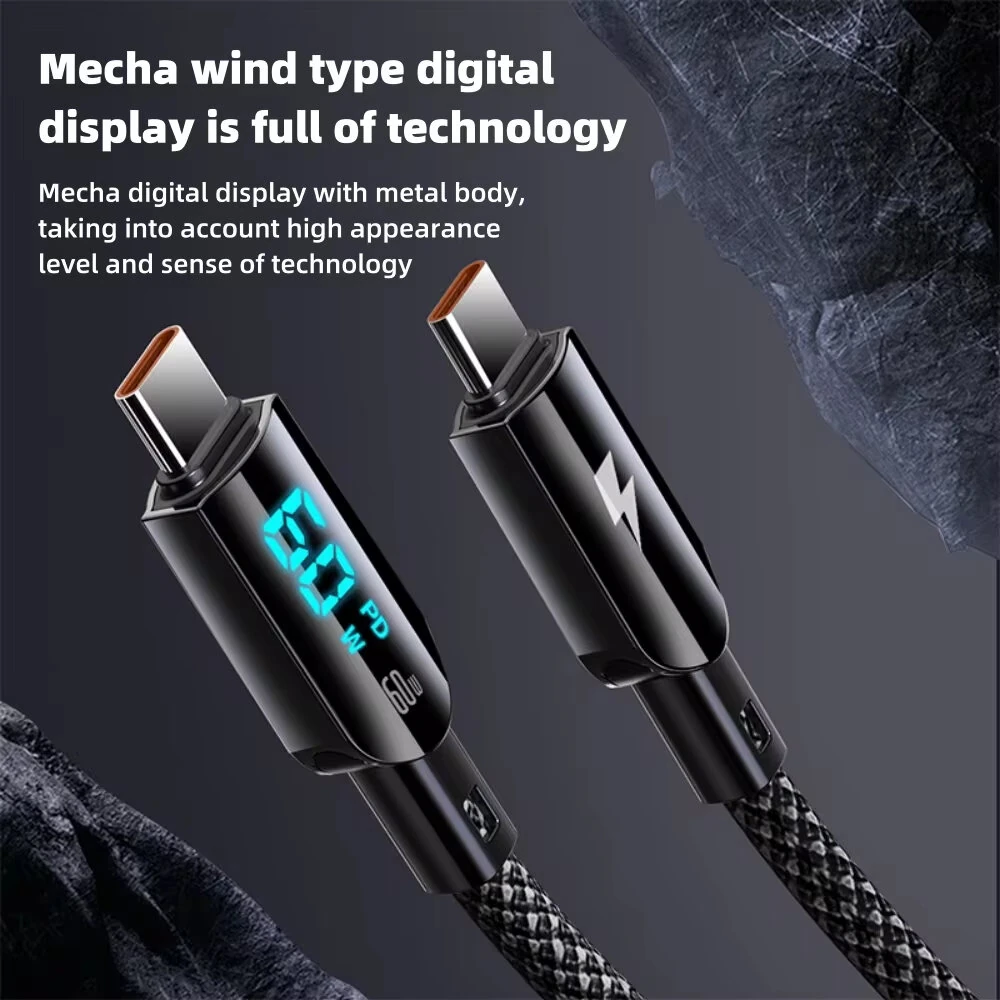 100W USB-A to Type-C Digital Display Cable Fast Charging Data Transmission Tinned Copper Core Line 1.2M Long for iPhone 15 15 Plus for Samsung Galaxy Z Fli6 for Huawei Nova Flip — view 8
