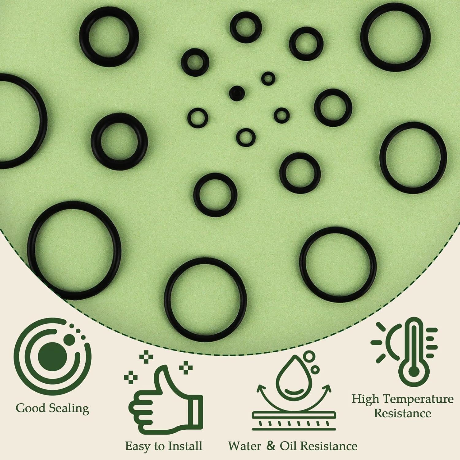 1020pcs O-Ring Kit 20 Sizes Nitrile Rubber O-Rings Black 1-25 mm Inner Diameter For Automotive Repair Plumbing Air Or Gas Sealing Connections — view 3