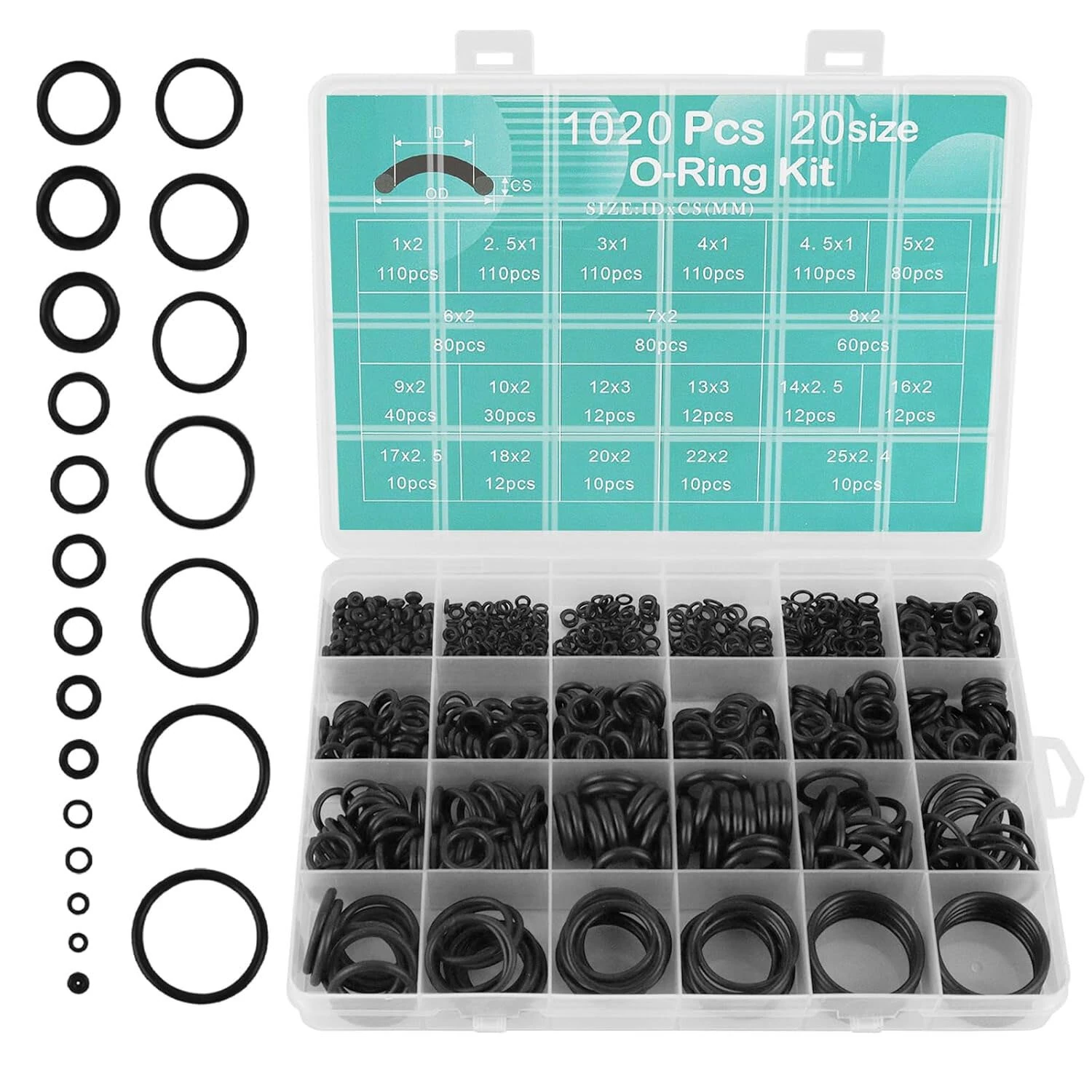 1020pcs O-Ring Kit 20 Sizes Nitrile Rubber O-Rings Black 1-25 mm Inner Diameter For Automotive Repair Plumbing Air Or Gas Sealing Connections — view 6
