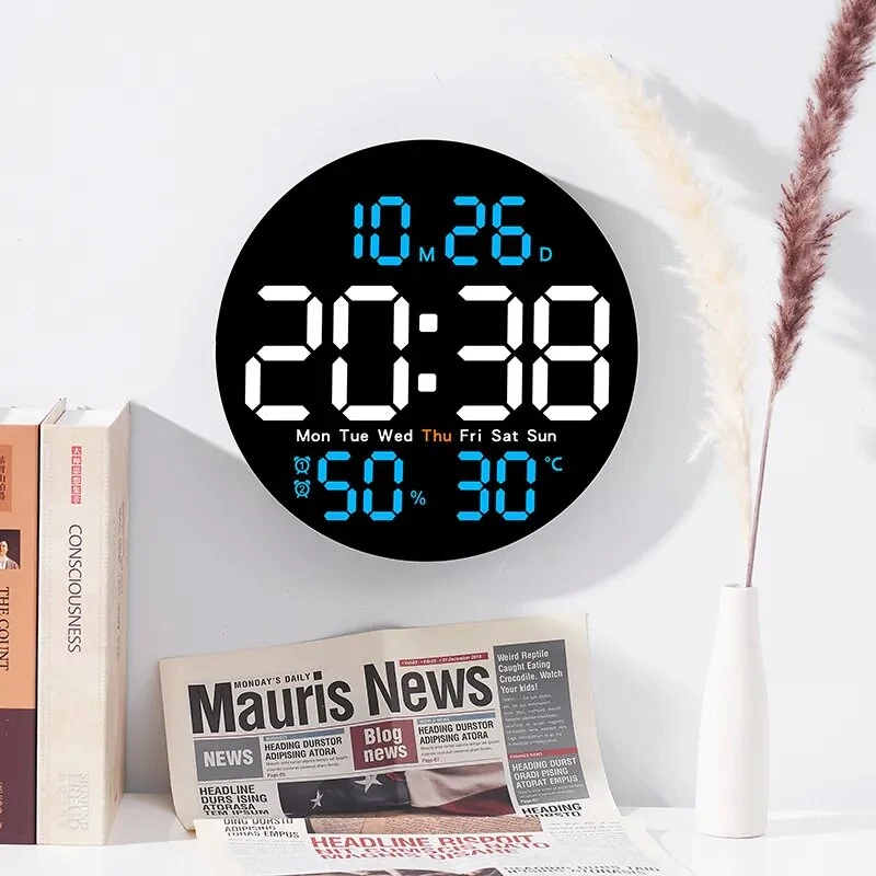 10inch LED Large Digital Wall Clock With Remote Control Auto Dimming 10 Level Brightness Digital Alarm Clock Temperature Humidity Date Week Display Countdown Timing Clock For Home Farmhouse Office — view 3