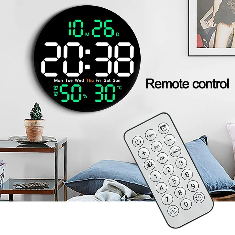 10inch LED Large Digital Wall Clock With Remote Control Auto Dimming 10 Level Brightness Digital Alarm Clock Temperature Humidity Date Week Display Countdown Timing Clock For Home Farmhouse Office — view 5