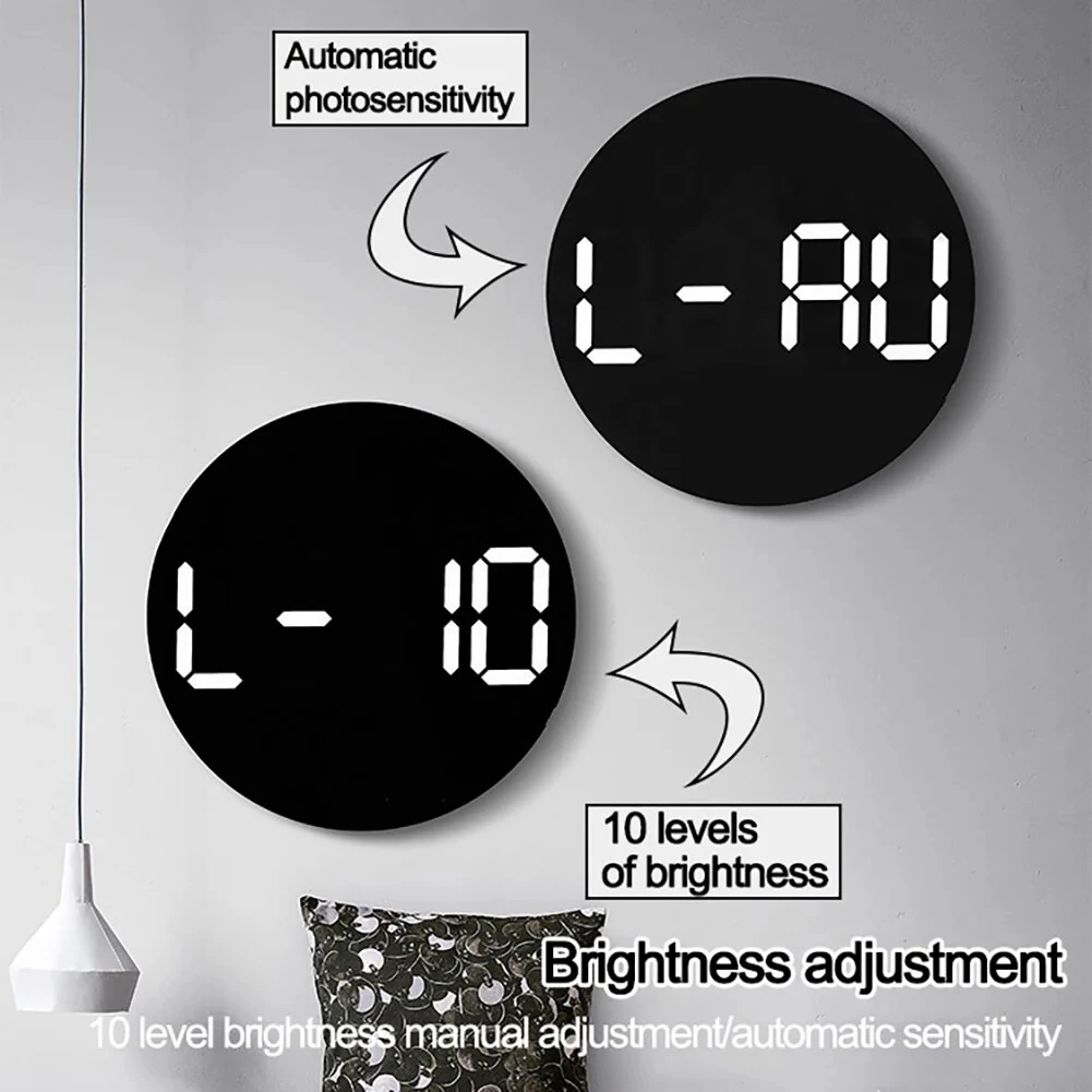 10inch LED Large Digital Wall Clock With Remote Control Auto Dimming 10 Level Brightness Digital Alarm Clock Temperature Humidity Date Week Display Countdown Timing Clock For Home Farmhouse Office — view 6