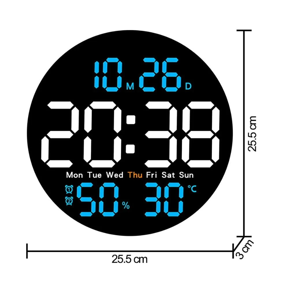 10inch LED Large Digital Wall Clock With Remote Control Auto Dimming 10 Level Brightness Digital Alarm Clock Temperature Humidity Date Week Display Countdown Timing Clock For Home Farmhouse Office — view 8