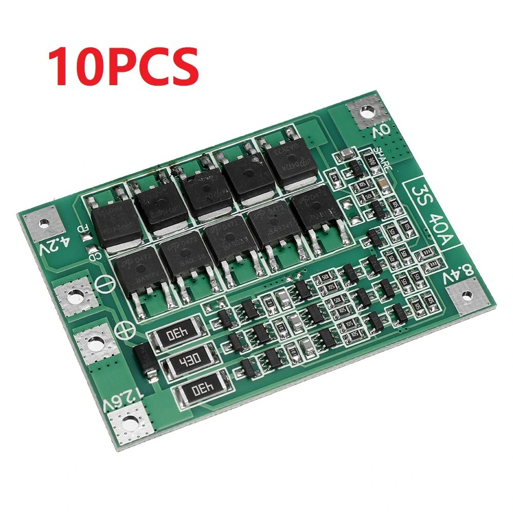 10PCS BMS 3S 40A 18650 Lithium Battery Charger Protection Board 11.1V 12.6V PCB for Drill Motor with Balance — view 9