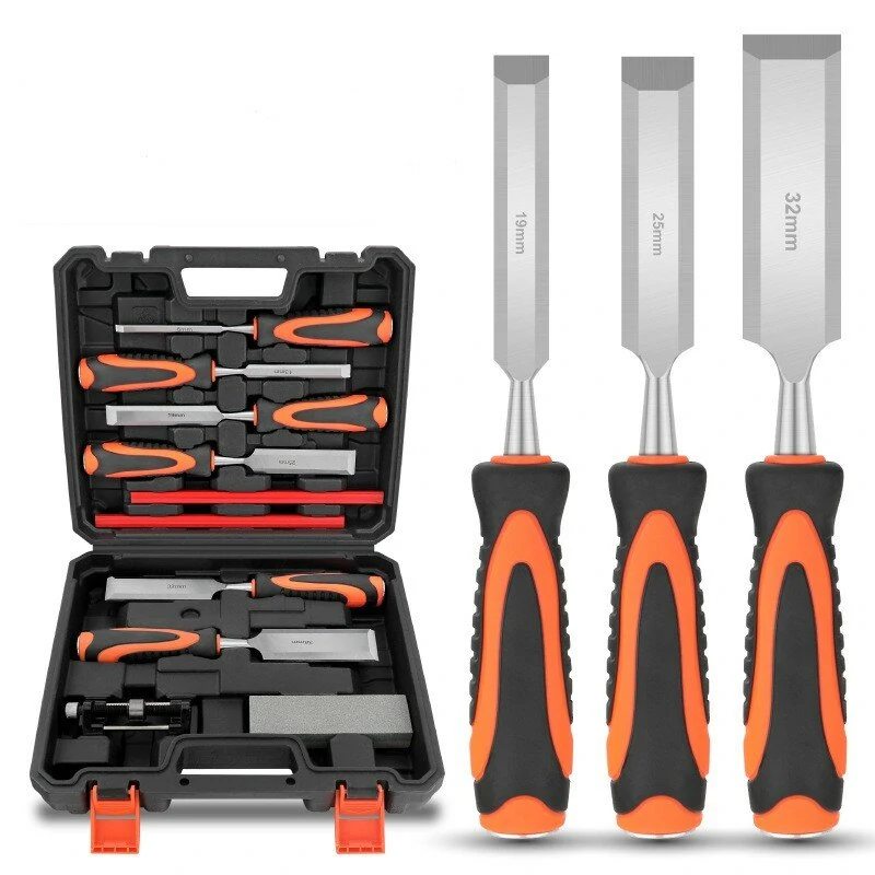 10PCS Wood Carving Chisel Set with 6pcs Premium Wood Chisel with Honing Guide / Heat-Treated 60 Cr-V / Sharpening Stone / Carpenter Pencils — image 1