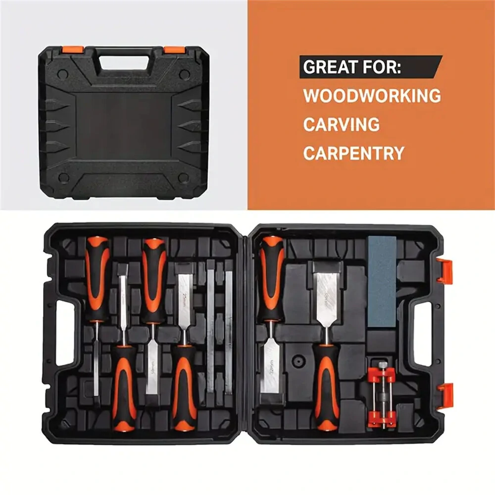 10PCS Wood Carving Chisel Set with 6pcs Premium Wood Chisel with Honing Guide / Heat-Treated 60 Cr-V / Sharpening Stone / Carpenter Pencils — view 5