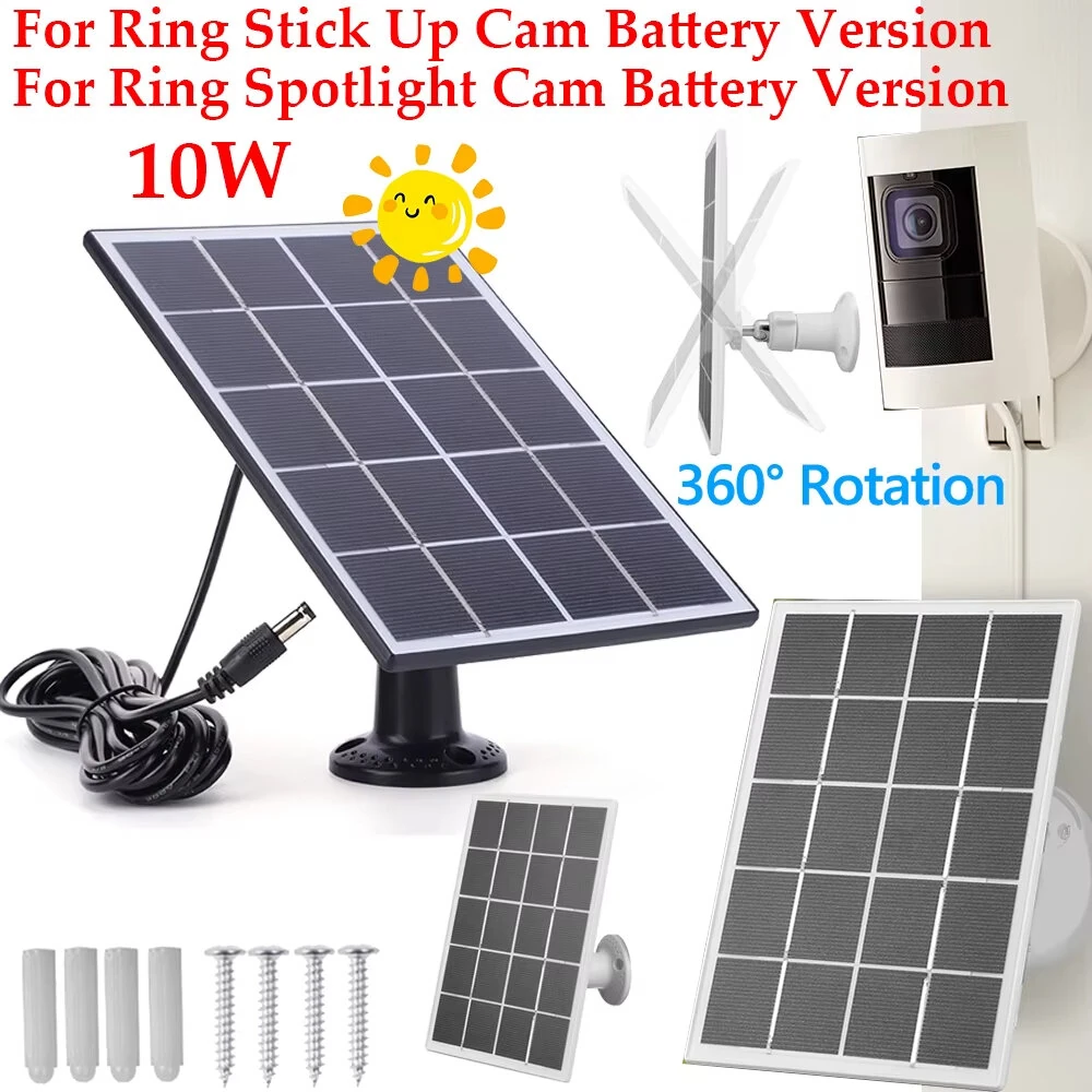 10W Solar Panel Charger Waterproof Solar Panel for Ring Camera 360° Adjustable Wall Mount for Ring Stick Up Cam/Spotlight Cam — view 3