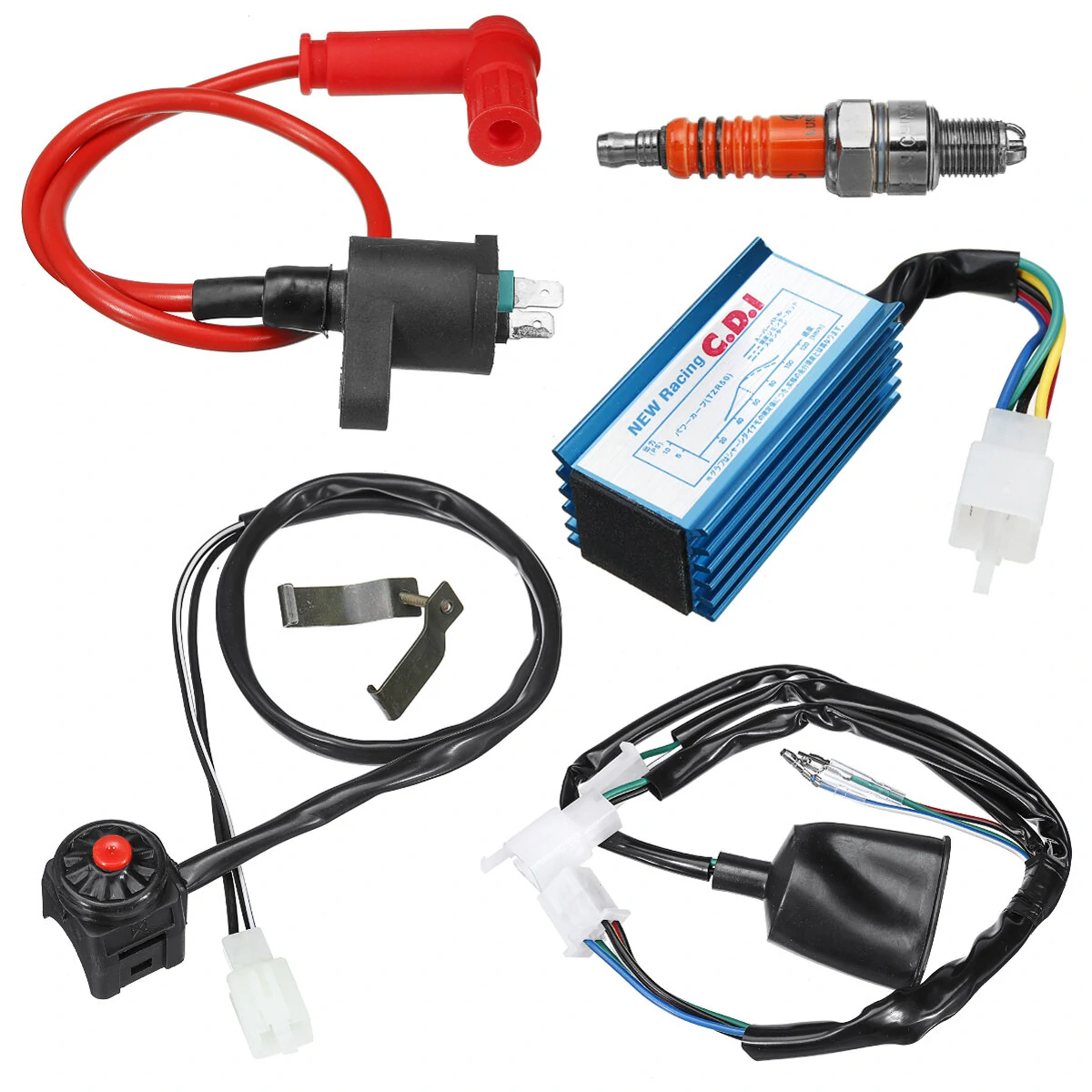 110 125cc 140cc Wiring Loom Ignition Coil CDI Spark Plug Kit Kick Start Dirt Bike Moped Scooter ATV — view 13