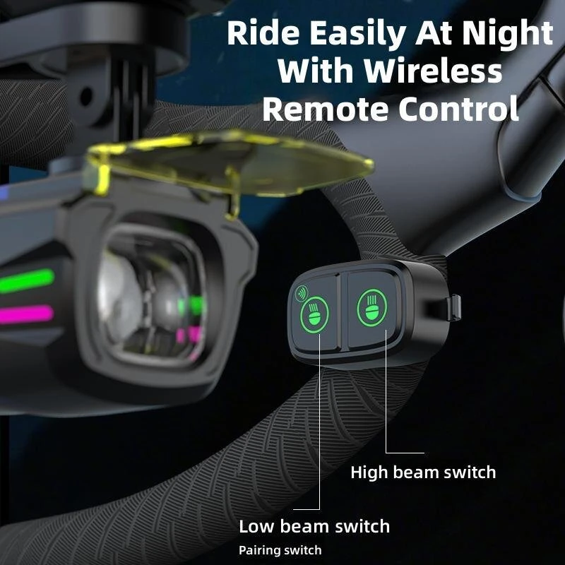 1100LM Multifunctional Wireless Remote Control Bicycle Headlight High-brightness USB-rechargeable Bike Front Light — view 6