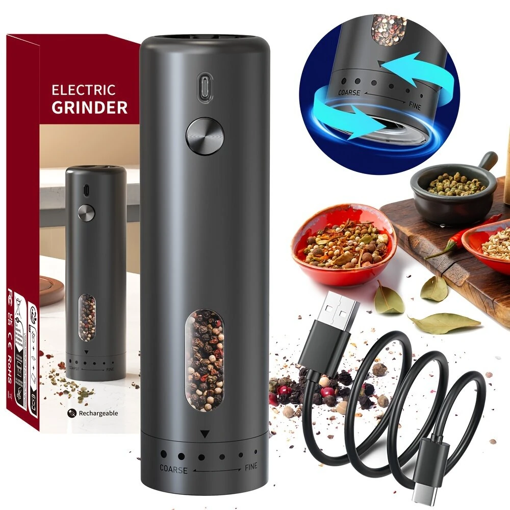 110ml Electric Pepper Grinder 5 Adjustable Grinding Levels Automatic Rose Salt Grinder Type-C Rechargeable Electric Pepper Grinder — Pricio